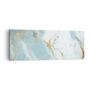 Bild auf Leinwand - Leinwandbild - Blaue und weiße Marmormuster mit zusätzlichen goldenen Adern - 140x50cm - Reichtum des Steins - Moderne Wanddekoration für Wohnzimmer und Schlafzimmer ARTTOR