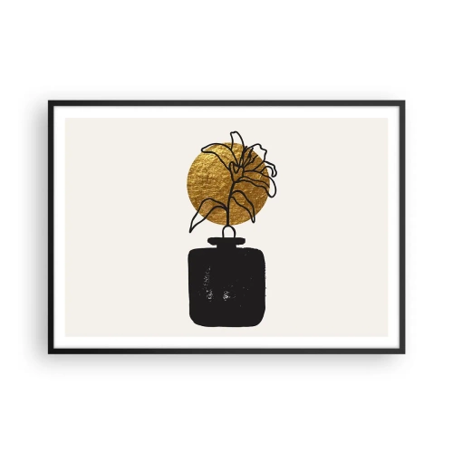 Poster in einem schwarzem Rahmen - Eine Zeichnung einer Blume in einer Vase vor einem goldenen Kreishintergrund - 100x70cm - Schönheit ist Gold wert - Moderne Wanddekoration für Wohnzimmer und Schlafzimmer ARTTOR