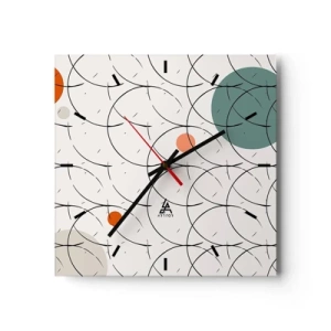Wanduhr - Glasuhr - Geometrisches Muster mit bunten Kreisen auf hellem Hintergrund - 30x30cm - Im Pop-Art-Geist - Moderne Wanddekoration für Wohnzimmer und Schlafzimmer ARTTOR