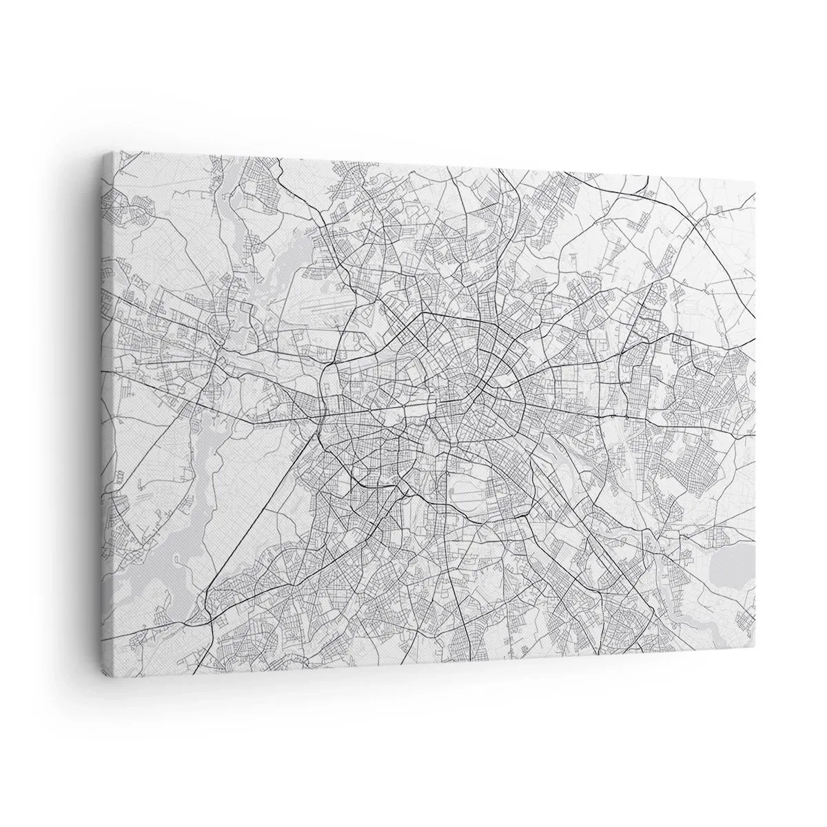 Bild auf Leinwand - Leinwandbild - Detaillierter schwarz-weißer Stadtplan - 70x50cm - Berliner Blume - Moderne Wanddekoration für Wohnzimmer und Schlafzimmer ARTTOR