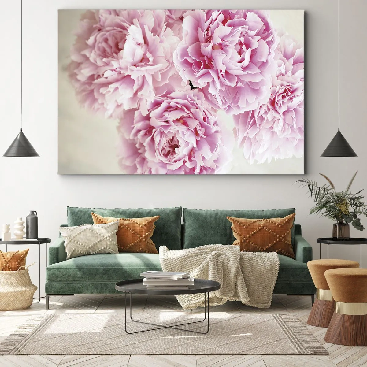 Bild auf Leinwand - Leinwandbild - Ein Strauß rosa Pfingstrosen auf hellem Hintergrund - 120x80cm - In rosa Glamour - Moderne Wanddekoration für Wohnzimmer und Schlafzimmer ARTTOR