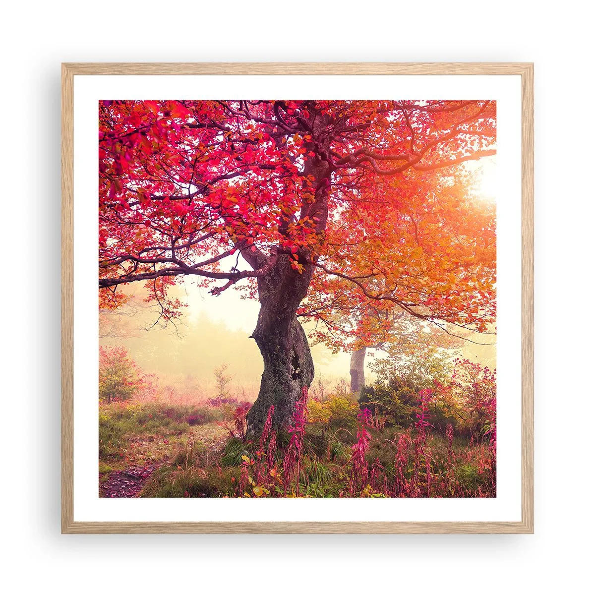 Poster in einem Rahmen aus heller Eiche - Blühende Raserei - 60x60 cm