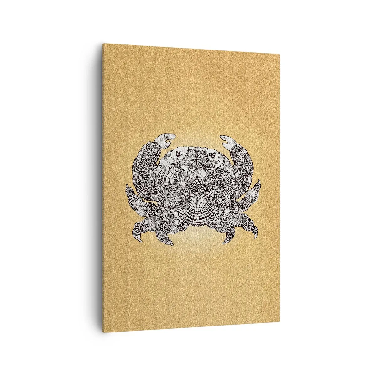 Bild auf Leinwand - Leinwandbild - Dekorative Zeichnung einer Krabbe auf goldenem Hintergrund - 70x100cm - Geschichten von Mr. Krabs - Moderne Wanddekoration für Wohnzimmer und Schlafzimmer ARTTOR