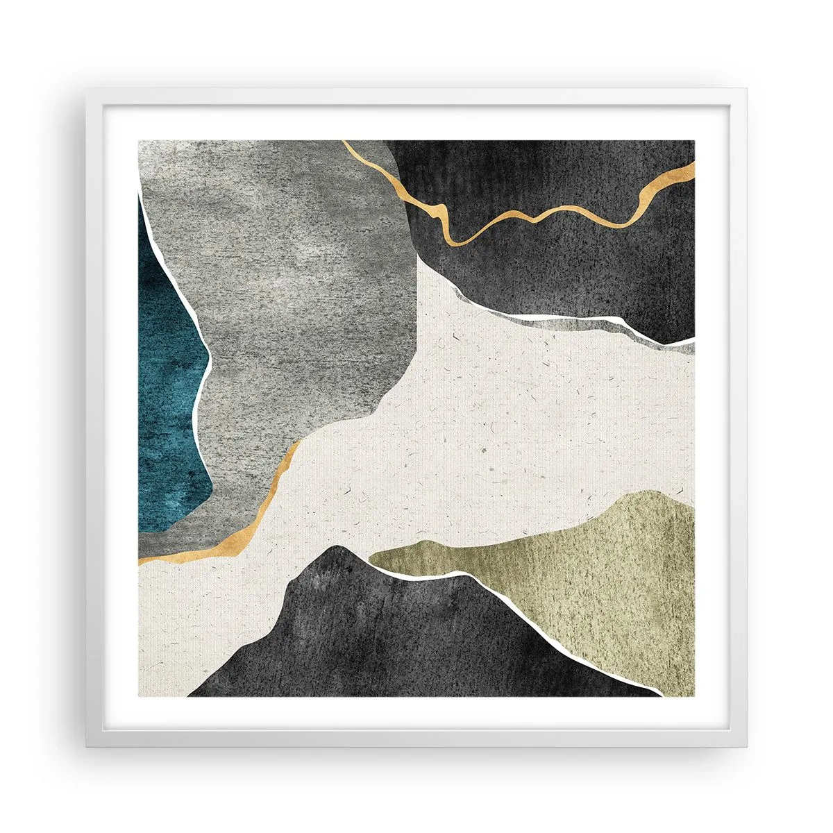 Poster in einem weißen Rahmen - Mosaikkomposition mit Goldfaden - 60x60 cm