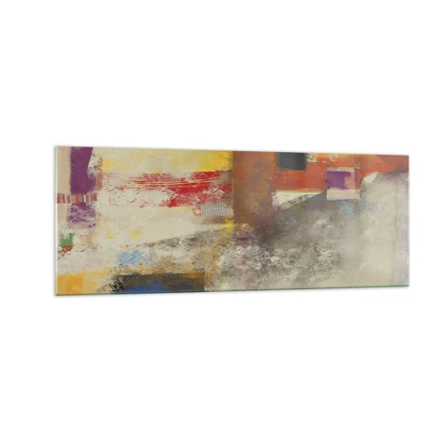 Glasbild - Bild auf glas - Bunte Abstraktion mit geometrischen Formen - 140x50cm - Geometrie der Farben - Moderne Wanddekoration für Wohnzimmer und Schlafzimmer ARTTOR