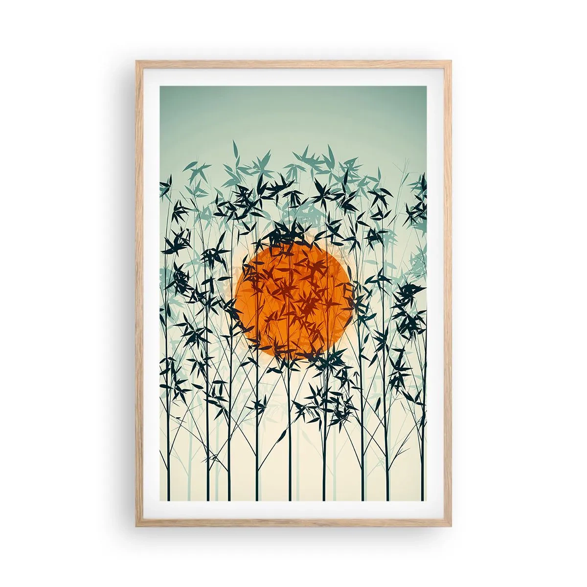 Poster in einem Rahmen aus heller Eiche - Japanische Sonne - 61x91 cm