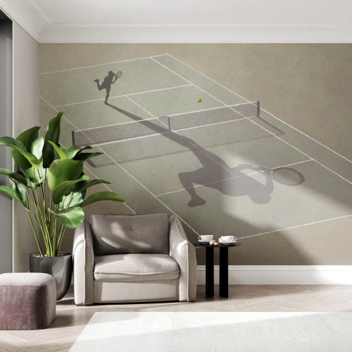 Fototapete Standard Eco - Ein Tennisplatz mit dem Schatten eines Spielers als Gegner - 100x70cm - Überwinde dich selbst - Moderne Wanddekoration für Wohnzimmer und Schlafzimmer ARTTOR