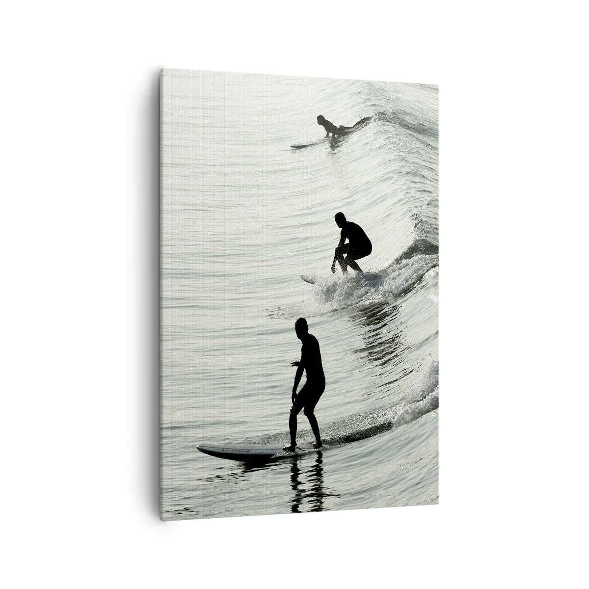 Bild auf Leinwand - Leinwandbild - Surfer auf den Wellen in einer monochromen Aufnahme - 70x100cm - Gegen die Welle - Moderne Wanddekoration für Wohnzimmer und Schlafzimmer ARTTOR