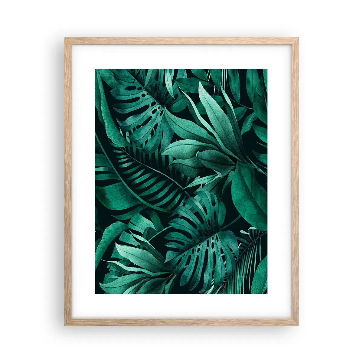 Poster in einem Rahmen aus heller Eiche - Die Tiefe des tropischen Grüns - 40x50 cm