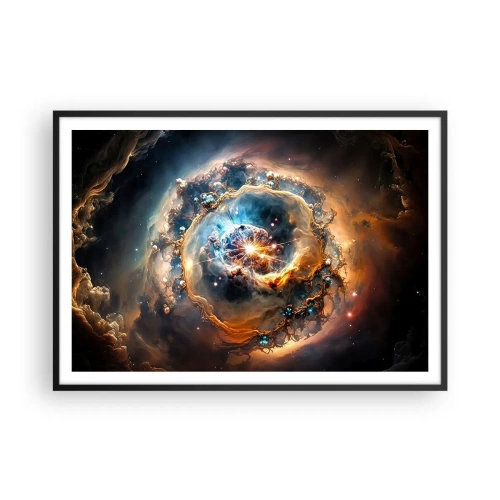 Poster in einem schwarzem Rahmen - Eine abstrakte Vision einer kosmischen Explosion in Gold- und Blautönen. - 100x70cm - Anfang - Moderne Wanddekoration für Wohnzimmer und Schlafzimmer ARTTOR