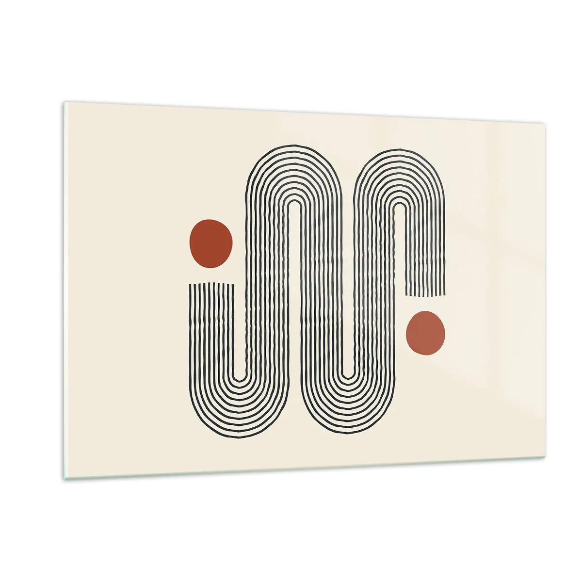 Glasbild - Bild auf glas - Minimalistisches Linienmuster mit roten Punkten - 120x80cm - Vom Anfang bis zum Ende - Moderne Wanddekoration für Wohnzimmer und Schlafzimmer ARTTOR