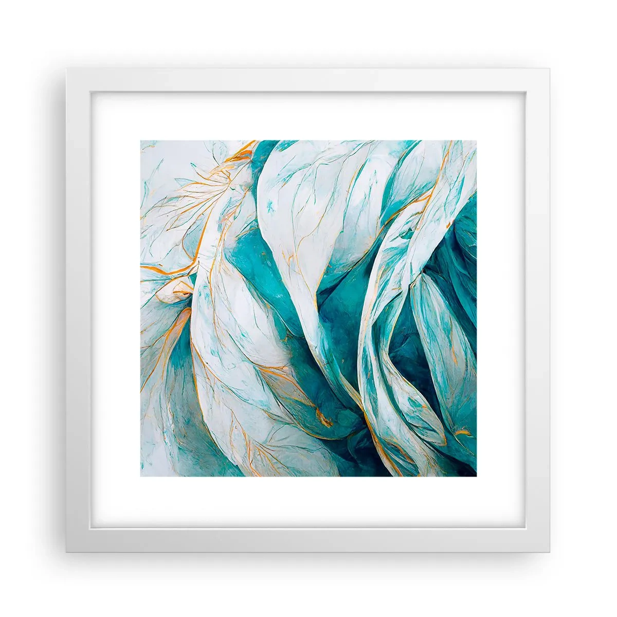 Poster in einem weißen Rahmen - Blaue Abstraktion mit goldenem Motiv - 30x30 cm