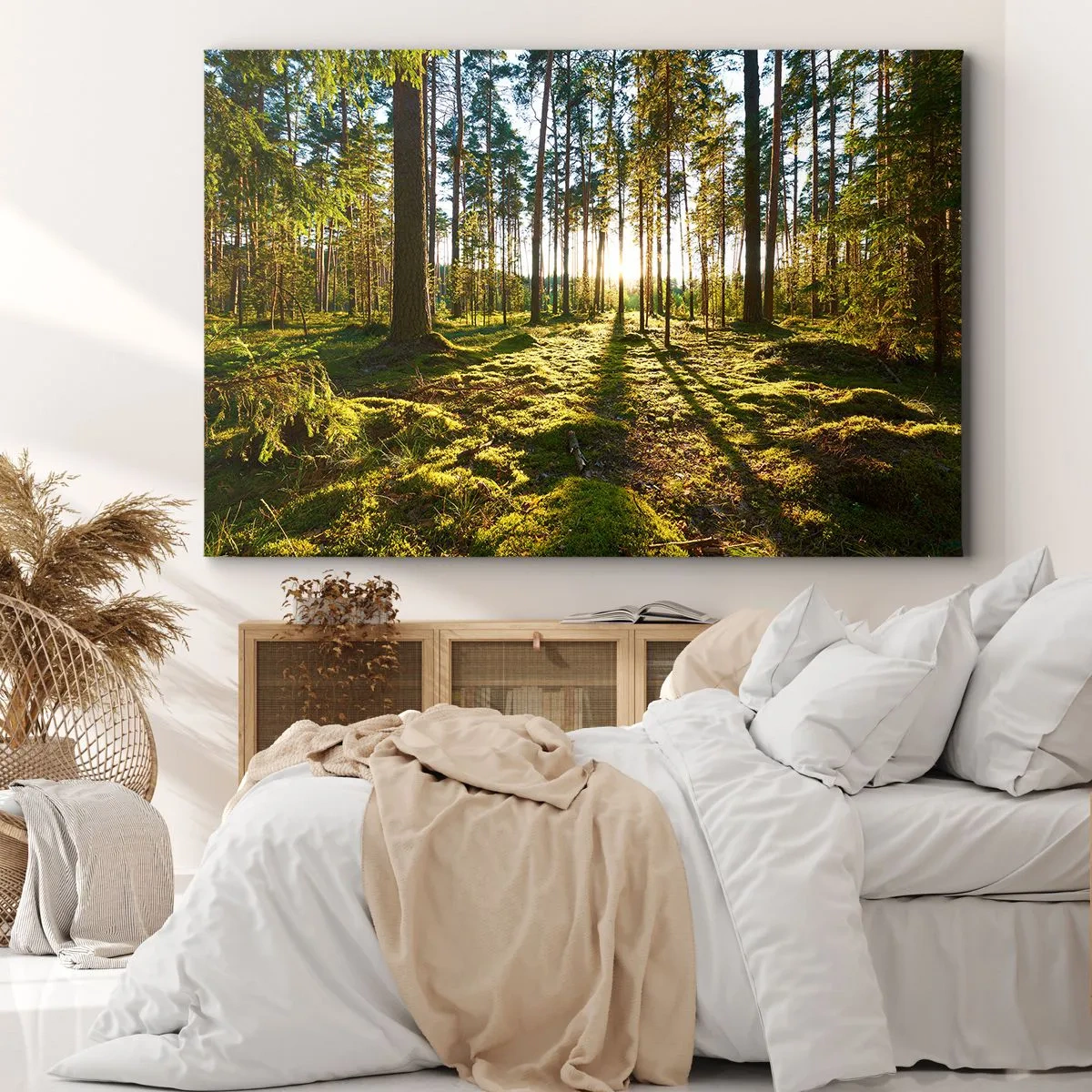 Bild auf Leinwand - Leinwandbild - Grüner Wald, beleuchtet durch Sonnenlicht auf dem Moos - 70x50cm - … Hinter den sieben Wäldern - Moderne Wanddekoration für Wohnzimmer und Schlafzimmer ARTTOR