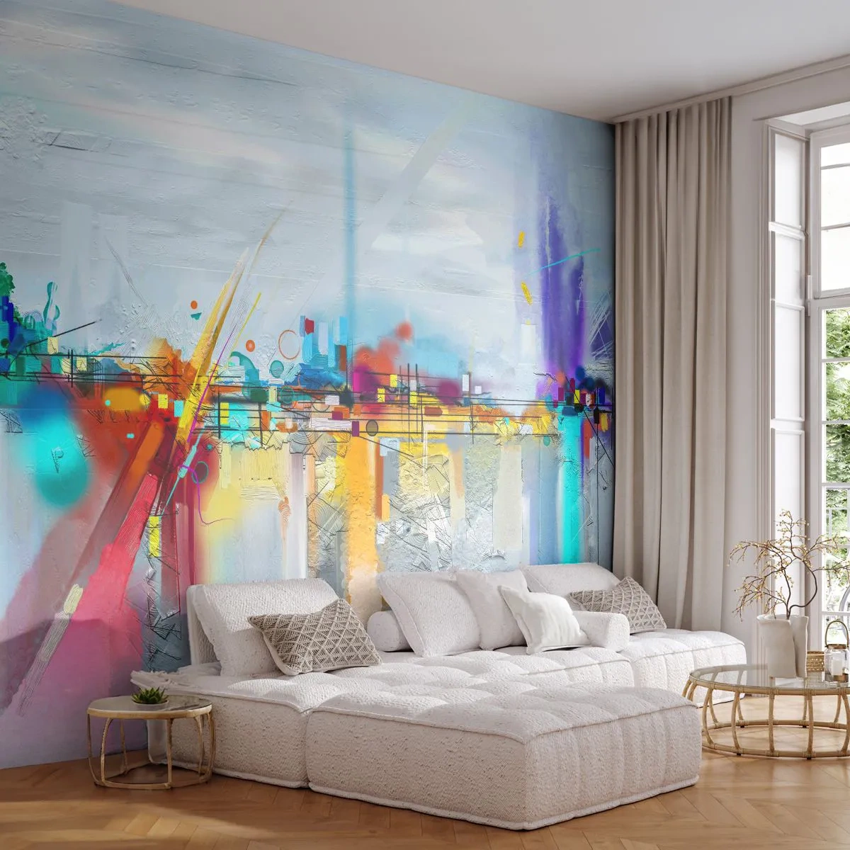 Fototapete Premium Sand - Moderne Abstraktion im urbanen Stil - 100x70cm - Freudenbrücke über den Fluss des Lebens - Moderne Wanddekoration für Wohnzimmer und Schlafzimmer ARTTOR