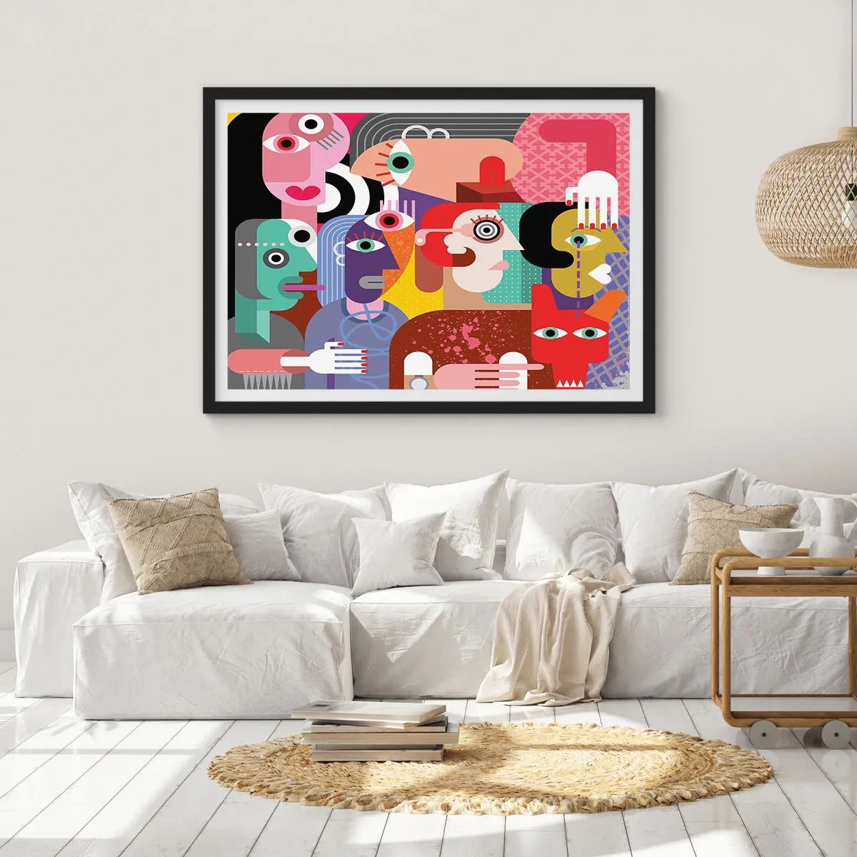 Poster in einem schwarzem Rahmen - Bunte Abstraktion mit geometrischen Flächen - 70x50cm - Wir sind von Herrn Picasso - Moderne Wanddekoration für Wohnzimmer und Schlafzimmer ARTTOR