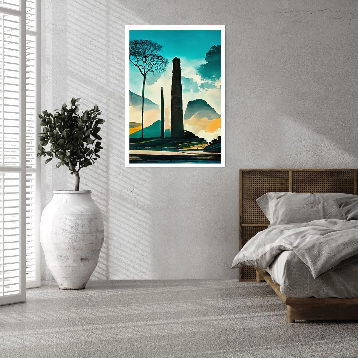 Poster - Eine geheimnisvolle Landschaft mit monumentalen Obelisken - 50x70cm - Immer höher und höher - Moderne Wanddekoration für Wohnzimmer und Schlafzimmer ARTTOR