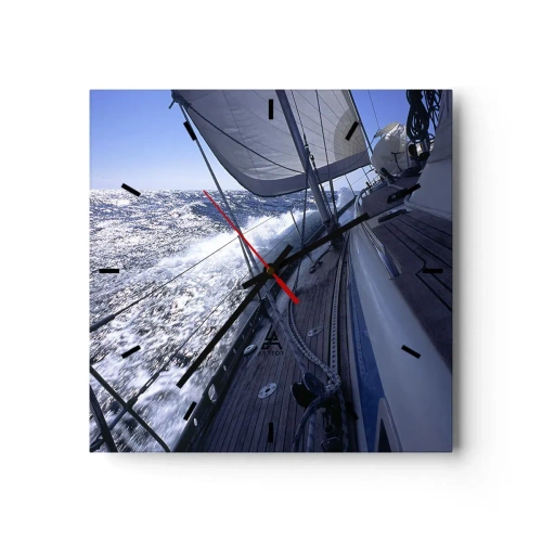 Wanduhr - Glasuhr - Ein Segelboot in stürmischer See mit weißen Segeln und einem Holzdeck. - 30x30cm - Ich weiß was es heißt ein Vogel zu sein - Moderne Wanddekoration für Wohnzimmer und Schlafzimmer ARTTOR