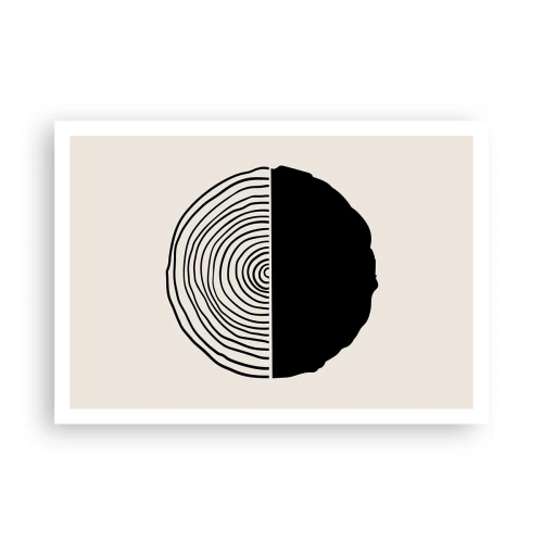 Poster - Ein abstraktes Schwarz-Weiß-Motiv, inspiriert von einem Holzquerschnitt mit geometrischer Unterteilung. - 100x70cm - Halb und halb - Moderne Wanddekoration für Wohnzimmer und Schlafzimmer ARTTOR