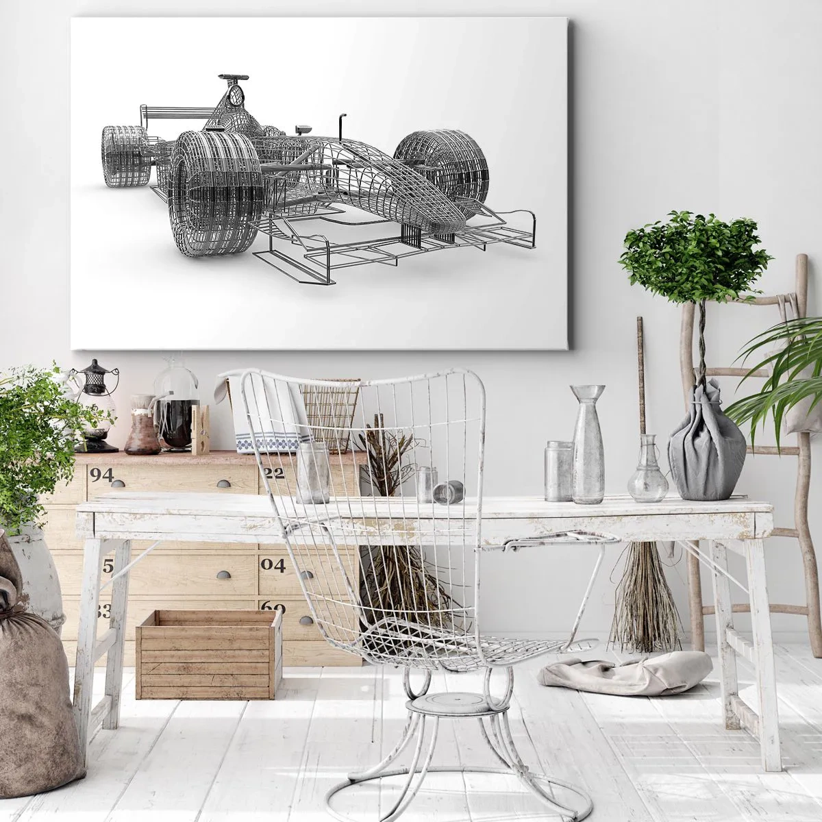 Bild auf Leinwand - Leinwandbild - Eine Designskizze eines Rennwagens auf hellem Hintergrund - 70x50cm - Perfektes Design – die Idee von Schwung - Moderne Wanddekoration für Wohnzimmer und Schlafzimmer ARTTOR