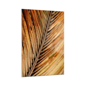 Glasbild - Bild auf glas - Nahaufnahme von trockenen, goldenen Palmblättern - 50x70cm - Kokosnuss-Gold - Moderne Wanddekoration für Wohnzimmer und Schlafzimmer ARTTOR
