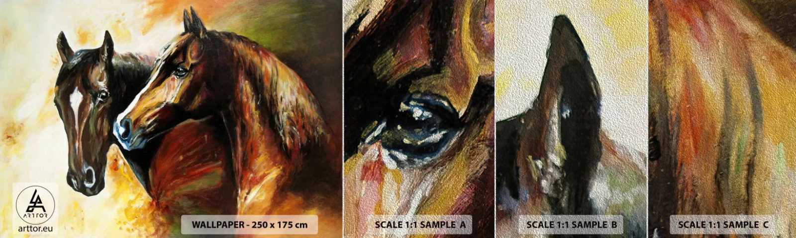 Fototapeten Muster Premium Sand - Doppelt anmutig - Tiere, Pferde, Natur - 100x30 cm