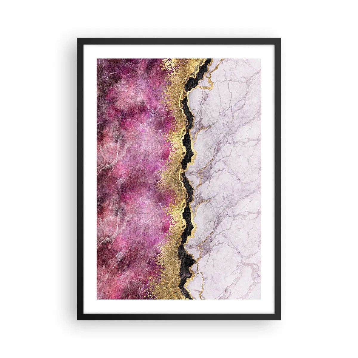 Poster in einem schwarzem Rahmen - Abstraktion mit Marmormuster und goldenen Akzenten - 50x70cm - An der Grenze - Moderne Wanddekoration für Wohnzimmer und Schlafzimmer ARTTOR