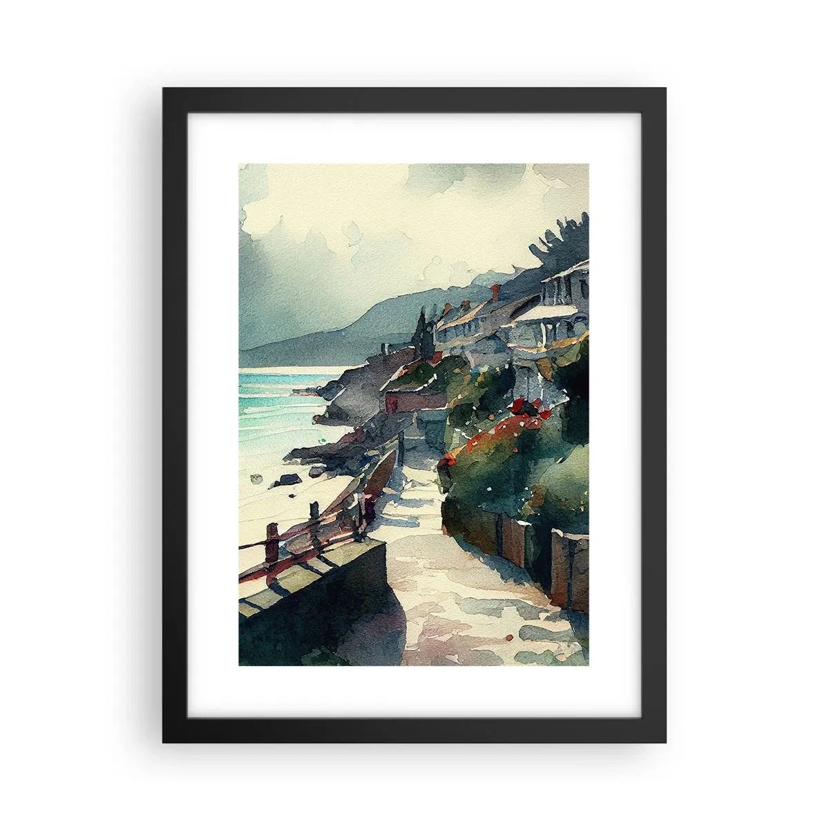 Poster in einem schwarzem Rahmen - Mittelmeerstadt - 30x40 cm
