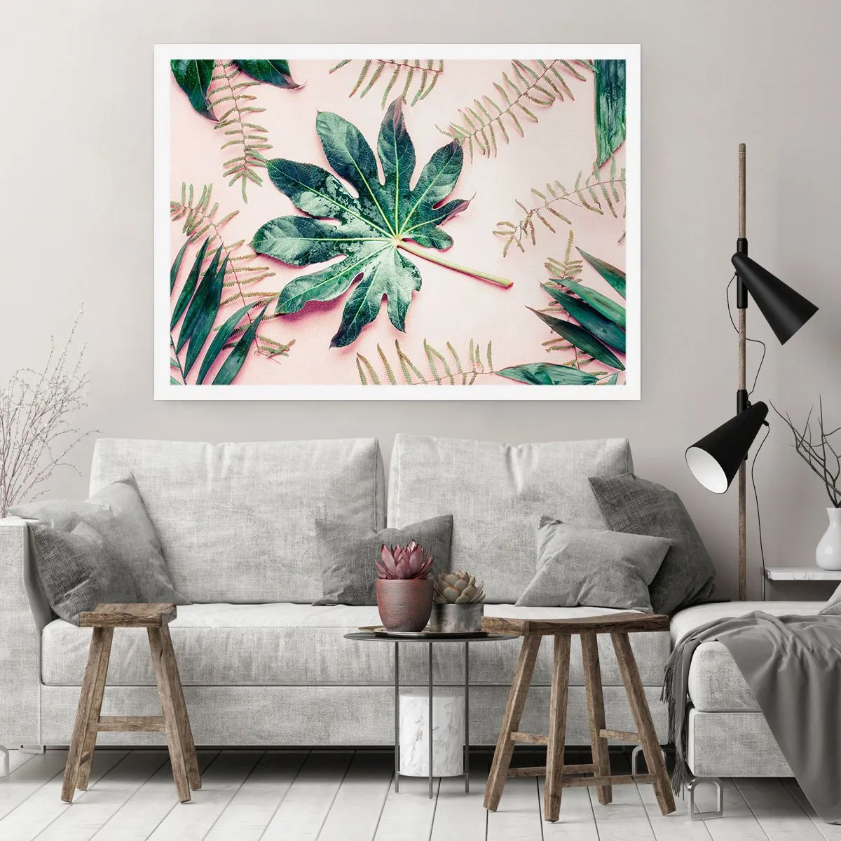 Poster - Eine Studie von Grün auf einem rosa Hintergrund - 70x50 cm