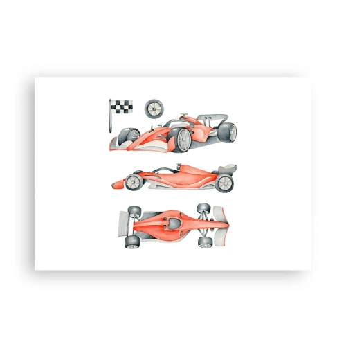 Poster - Ein roter Rennwagen mit einer Zielflagge - 100x70cm - Dem Traum folgen - Moderne Wanddekoration für Wohnzimmer und Schlafzimmer ARTTOR