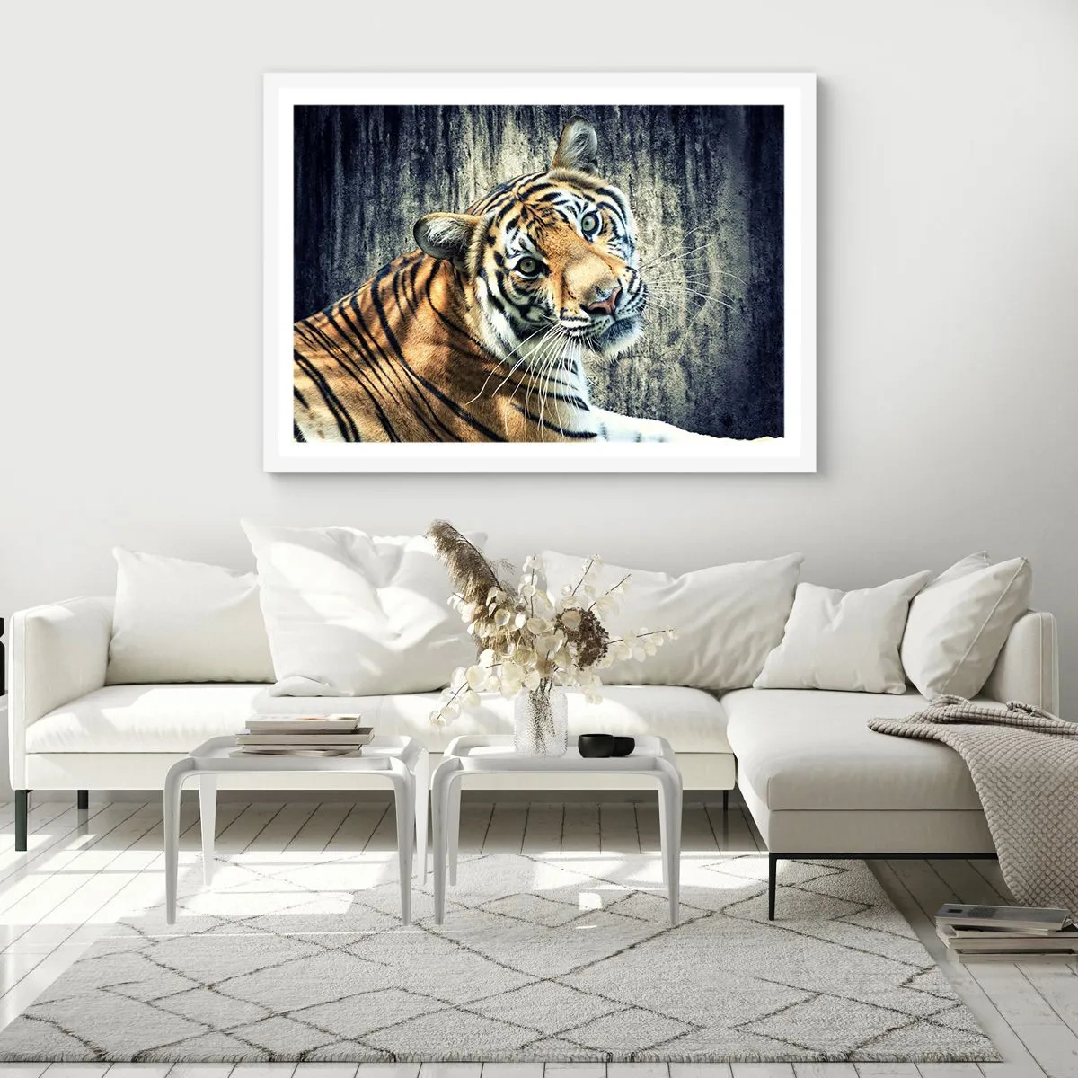 Poster in einem weißen Rahmen - Portrait in Lichtstrahlen - 50x40 cm