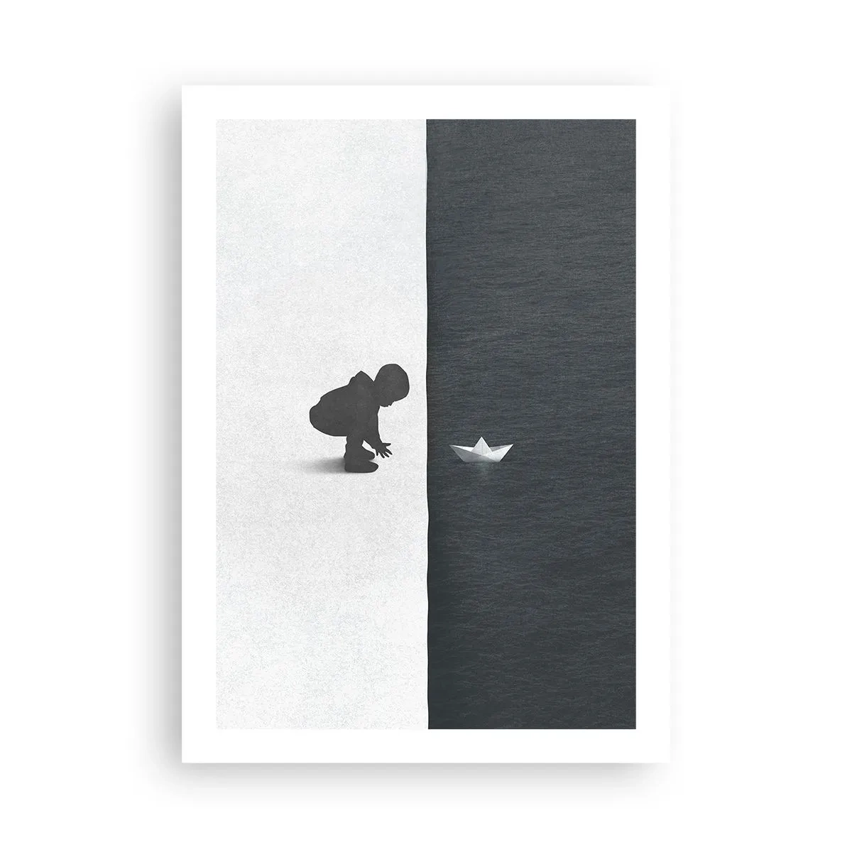 Poster - Ein Kind lehnt sich mit einem Papierboot über das Wasser - 50x70cm - Tolle Expedition - Moderne Wanddekoration für Wohnzimmer und Schlafzimmer ARTTOR