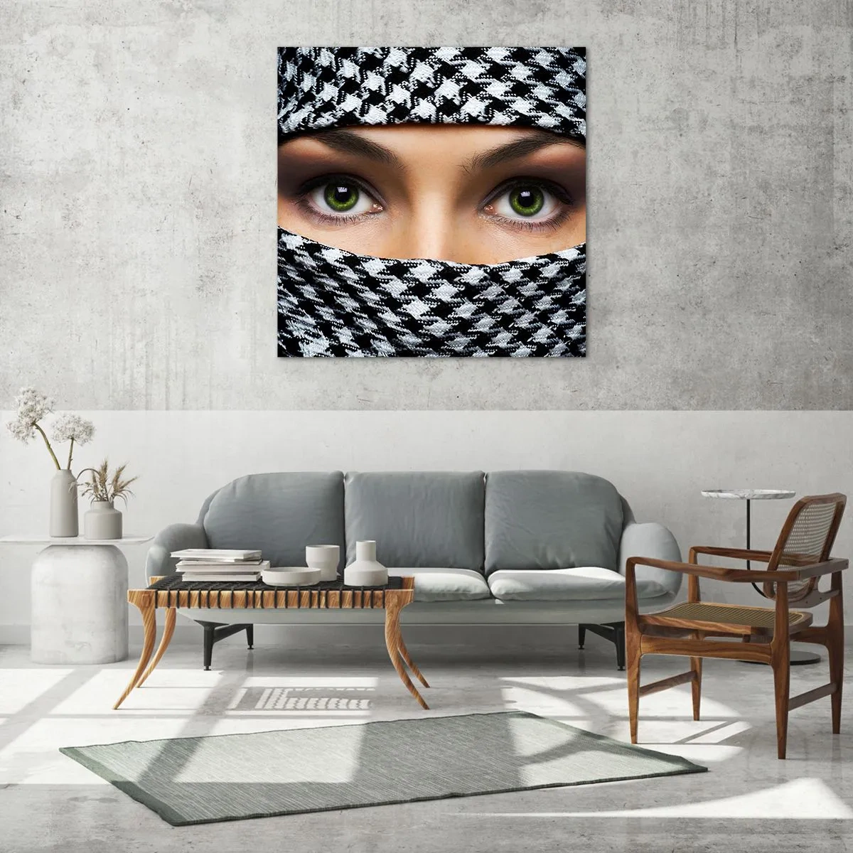 Glasbild - Bild auf glas - Ein Porträt einer verschleierten grünäugigen Schönheit - 30x30 cm