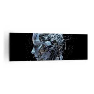 Bild auf Leinwand - Leinwandbild - Futuristisches Porträt eines Cyborgs im Industriestil auf schwarzem Hintergrund. - 160x50cm - Technologie ist eine Frau - Moderne Wanddekoration für Wohnzimmer und Schlafzimmer ARTTOR