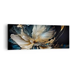 Bild auf Leinwand - Leinwandbild - Eine Blume in Gold- und Marineblautönen auf schwarzem Hintergrund - 140x50cm - Märchenhafte Farnblume - Moderne Wanddekoration für Wohnzimmer und Schlafzimmer ARTTOR