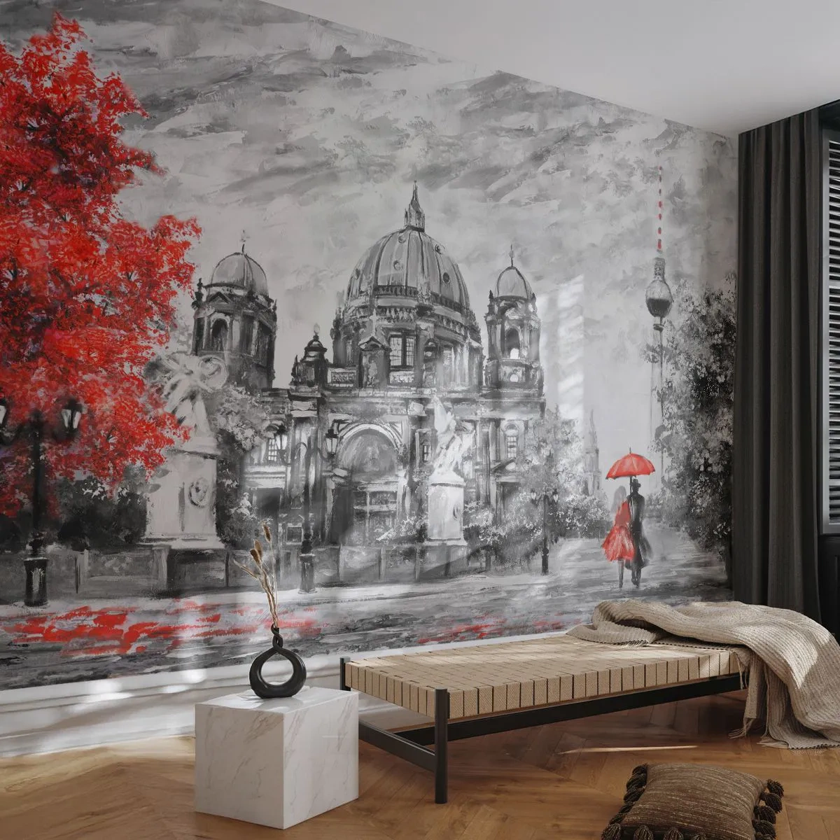 Fototapete Premium Canvas - Berliner Treffen - Stadt, Malerei, Die Architektur - 500x350 cm