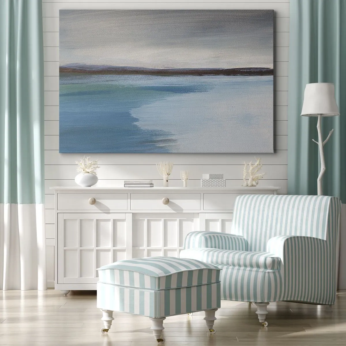 Bild auf Leinwand - Leinwandbild - Eine minimalistische Landschaft mit Wasserlinie und Horizont - 100x70cm - Horizontale Landschaft - Moderne Wanddekoration für Wohnzimmer und Schlafzimmer ARTTOR