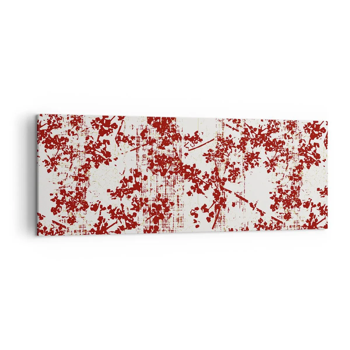 Bild auf Leinwand - Leinwandbild - Rote Blumen auf weißem Hintergrund im künstlerischen Stil - 140x50cm - Wie alter Perkal - Moderne Wanddekoration für Wohnzimmer und Schlafzimmer ARTTOR