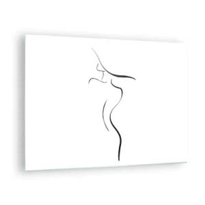 Glasbild - Bild auf glas - Minimalistischer Umriss einer weiblichen Silhouette in Schwarzweiß - 70x50cm - Flüchtig wie eine Welle - Moderne Wanddekoration für Wohnzimmer und Schlafzimmer ARTTOR