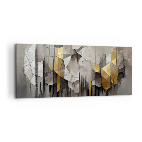 Bild auf Leinwand - Leinwandbild - Geometrische Abstraktion in Gold- und Grautönen - 120x50cm - Komposition aus Eis und Licht - Moderne Wanddekoration für Wohnzimmer und Schlafzimmer ARTTOR