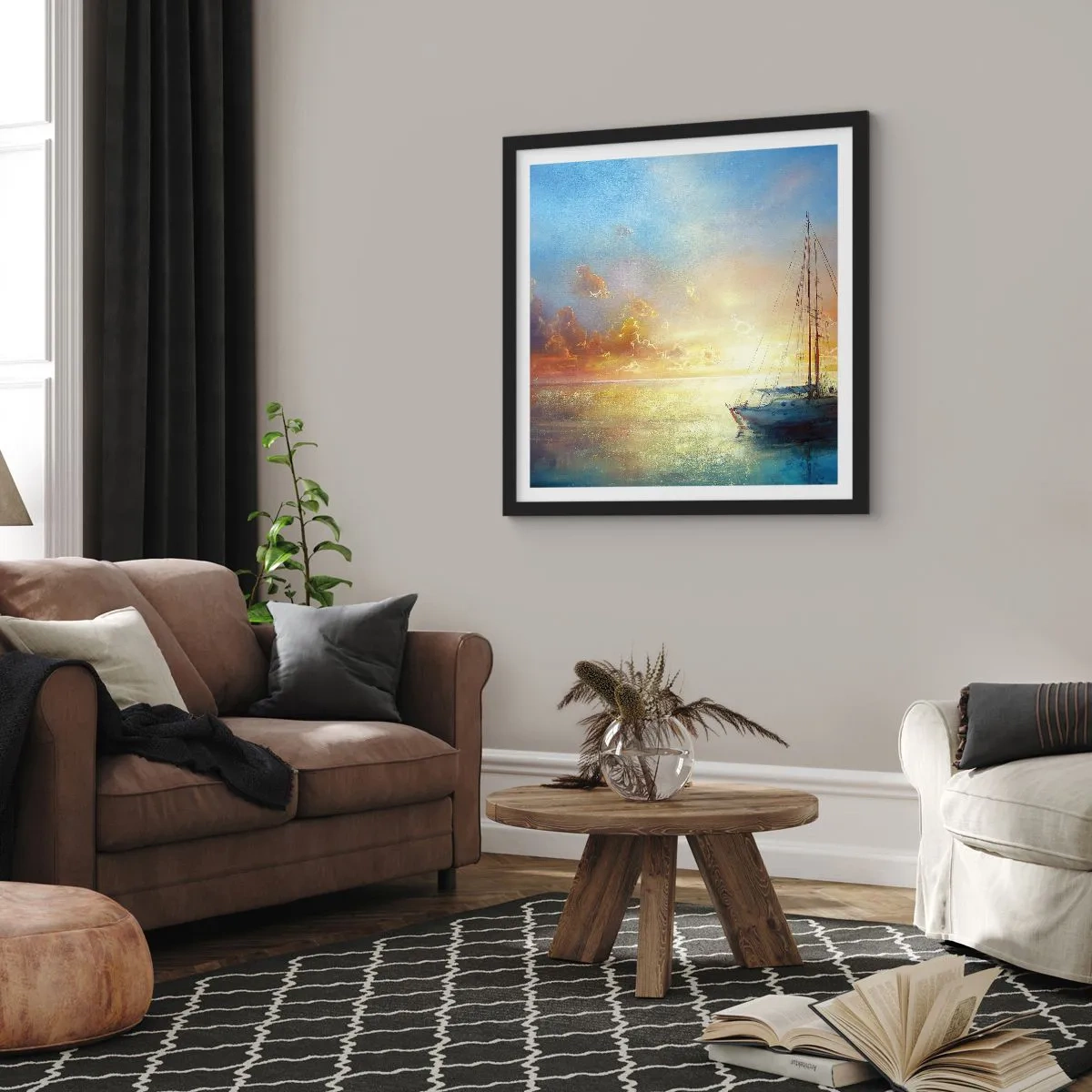 Poster in einem schwarzem Rahmen - In einer goldenen Bucht - 40x40 cm