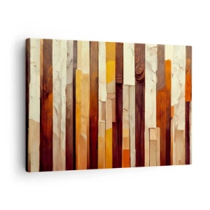 Bild auf Leinwand - Leinwandbild - Geometrische Komposition in Holz- und Goldtönen - 70x50cm - Hymne der Waldbäume - Moderne Wanddekoration für Wohnzimmer und Schlafzimmer ARTTOR