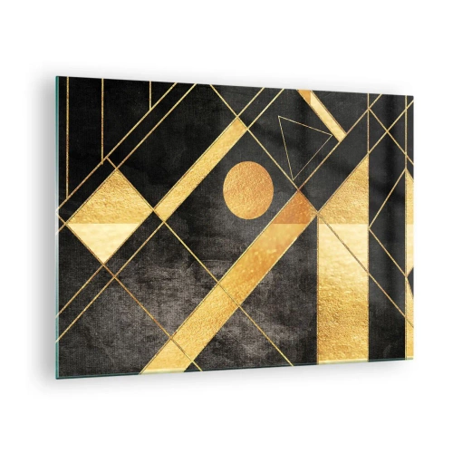 Glasbild - Bild auf glas - Goldene geometrische Muster auf schwarzem Hintergrund - 70x50cm - Die Sonne der Wüste - Moderne Wanddekoration für Wohnzimmer und Schlafzimmer ARTTOR