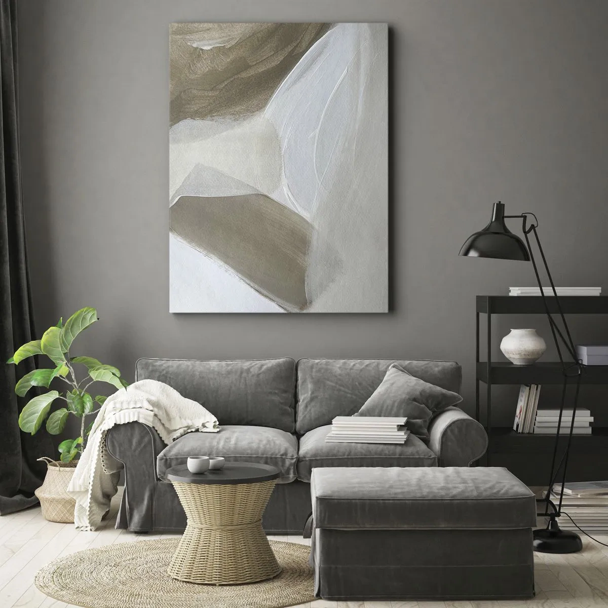 Bild auf Leinwand - Leinwandbild - Zarte Abstraktion in Beige- und Weißtönen - 70x100cm - Welle aus Weiß - Moderne Wanddekoration für Wohnzimmer und Schlafzimmer ARTTOR