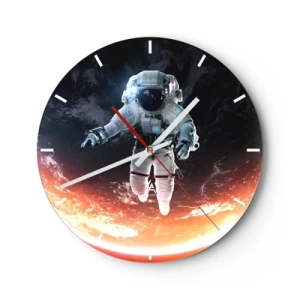Wanduhr - Glasuhr - Ein Astronaut schwebt im Weltraum mit Blick auf die Erde - 30x30cm - Kann ich noch eine Weile bleiben? - Moderne Wanddekoration für Wohnzimmer, Küche und Schlafzimmer ARTTOR