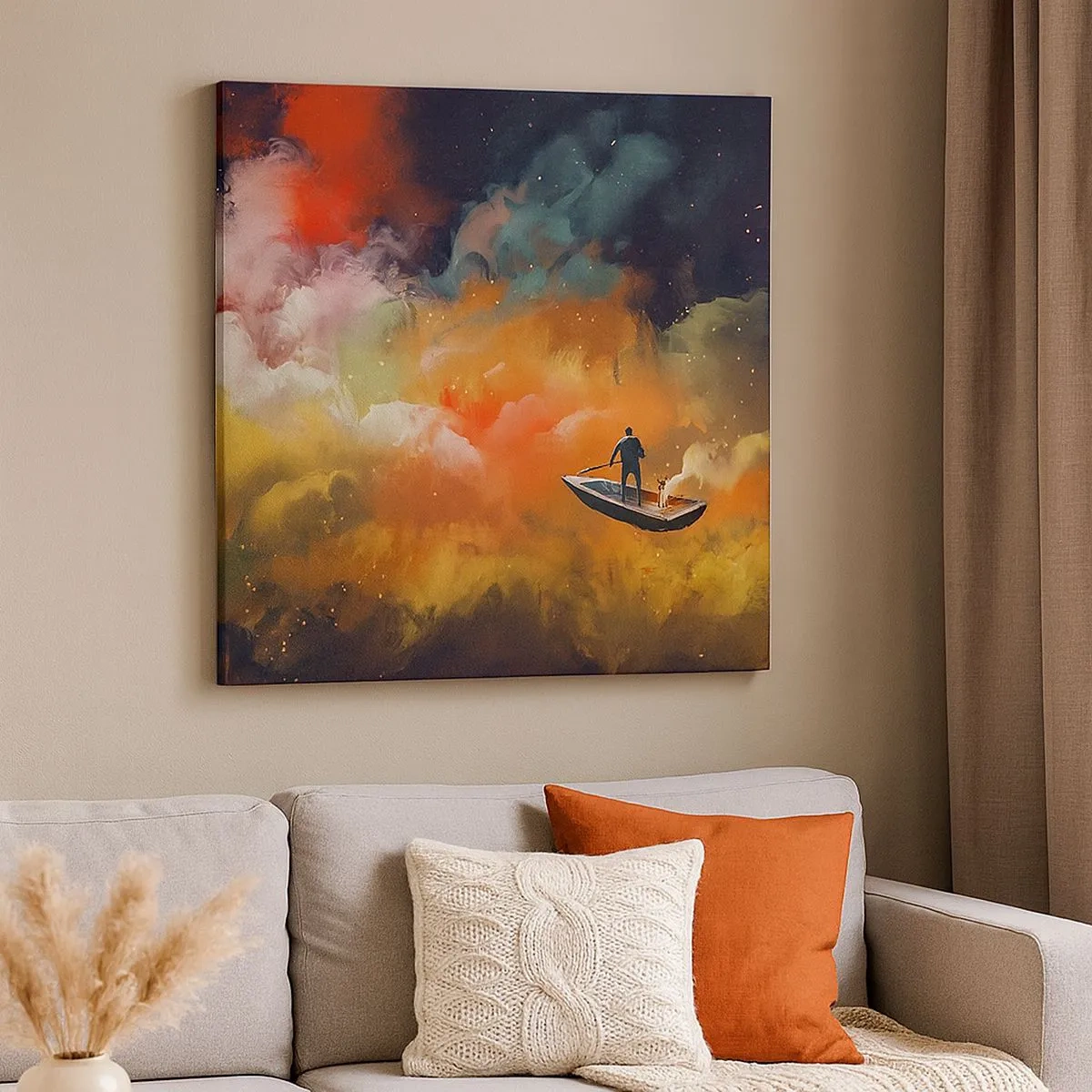 Bild auf Leinwand - Leinwandbild - Mit dem Boot durch die Galaxie - 30x30 cm