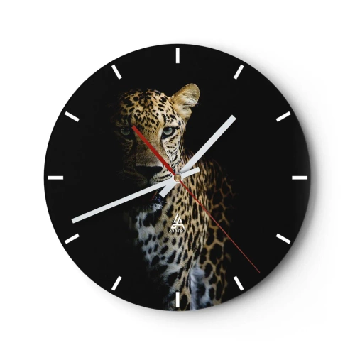 Wanduhr - Glasuhr - Panther auf schwarzem Hintergrund im Halbschatten - 30x30cm - Dunkle Schönheit - Moderne Wanddekoration für Wohnzimmer, Küche und Schlafzimmer ARTTOR