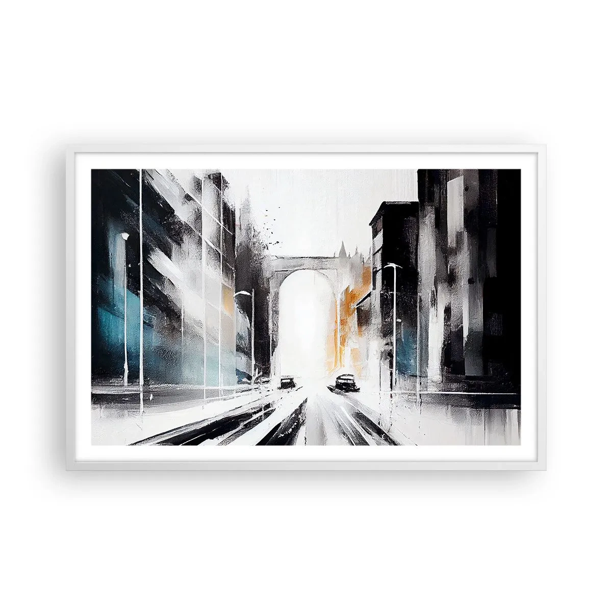 Poster in einem weißen Rahmen - Stadtstudie: Architektur und Bewegung - 91x61 cm