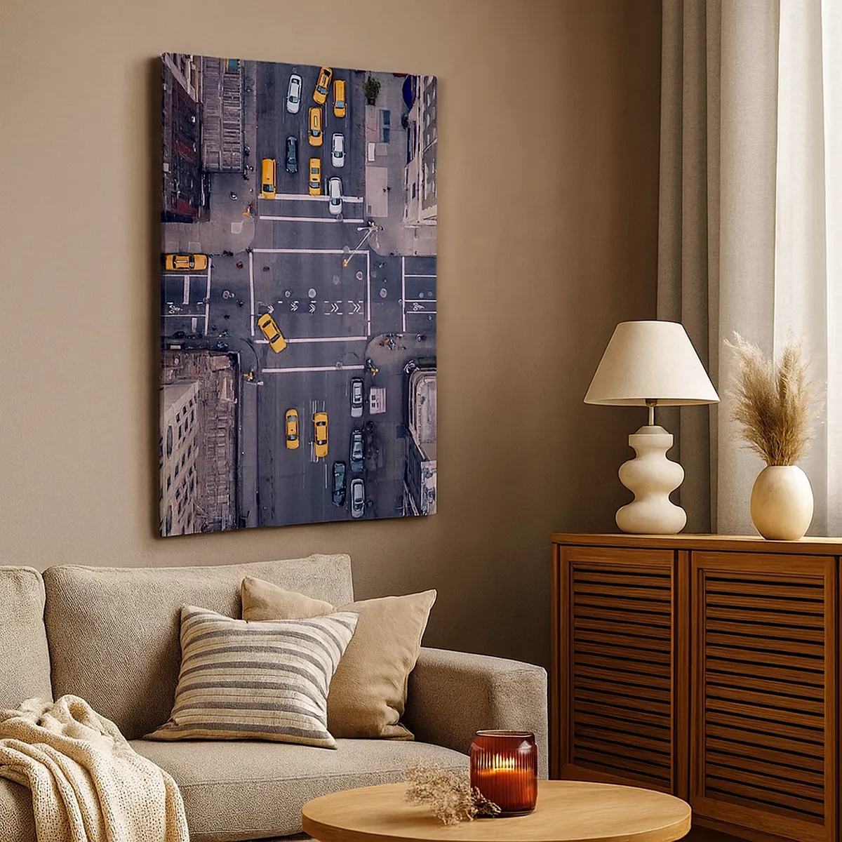 Bild auf Leinwand - Leinwandbild - Luftaufnahme einer belebten Stadtstraße - 50x70cm - Eine einfache Wahl - Moderne Wanddekoration für Wohnzimmer und Schlafzimmer ARTTOR