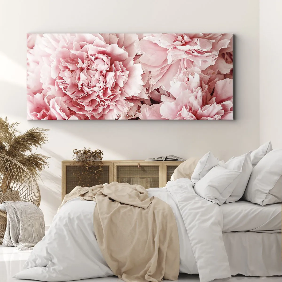 Bild auf Leinwand - Leinwandbild - Zarte rosa Pfingstrosen in zartem Ambiente - 120x50cm - Rosa Traum - Moderne Wanddekoration für Wohnzimmer und Schlafzimmer ARTTOR