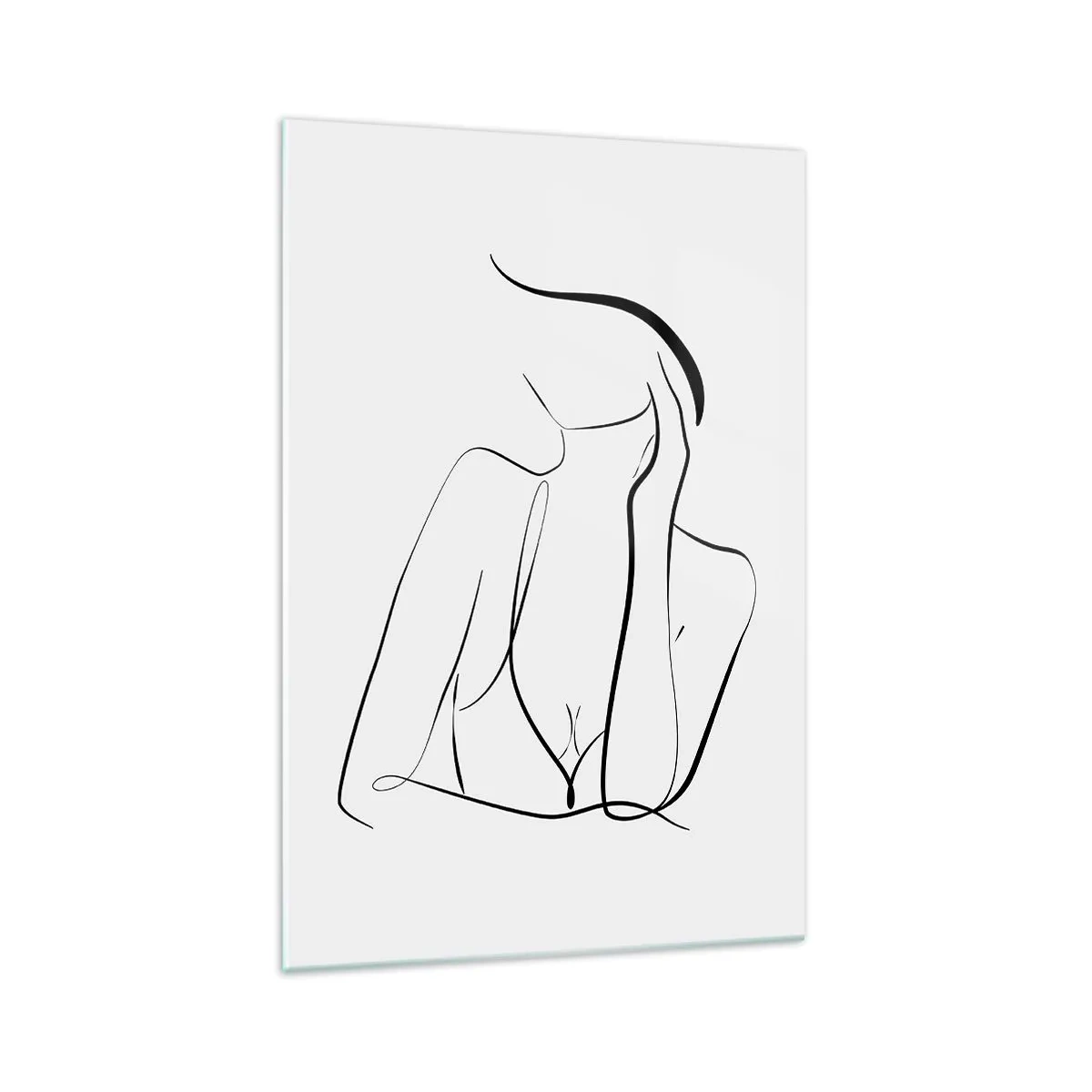 Glasbild - Bild auf glas - Eine zarte Skizze einer weiblichen Silhouette im minimalistischen Stil - 70x100cm - Auf der Traumwelle - Moderne Wanddekoration für Wohnzimmer und Schlafzimmer ARTTOR